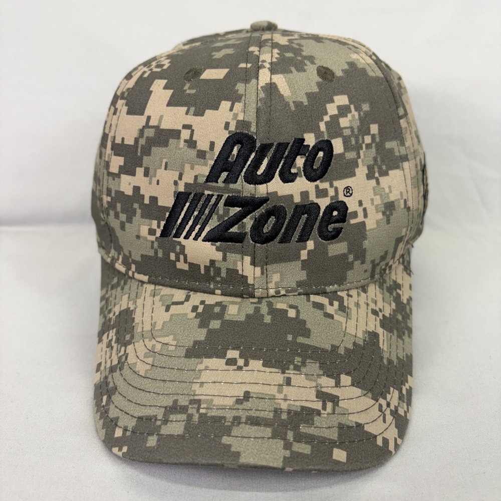 AutoZone Hat Digital Camo Baseball Cap Mens OSFA Green Brown American Flag Logo